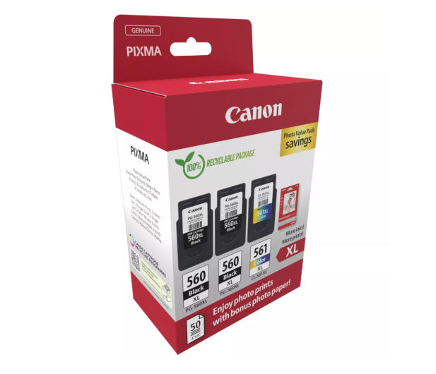 Canon Zestaw 3 tuszów PG-560XL x 2 + CL-561XL x 1 + papier foto 50 - 1227037 - zdjęcie